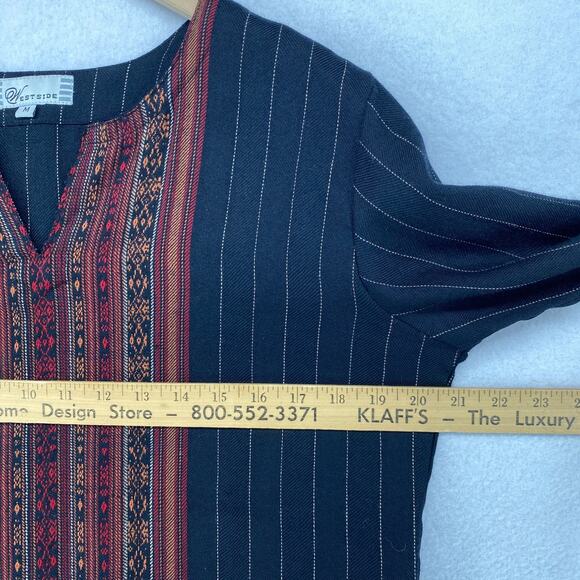 WESTSIDE Tunic M Woolen Kurta Southwestern Striped Split Neck 3/4 Sleeve Black - Picture 11 of 13